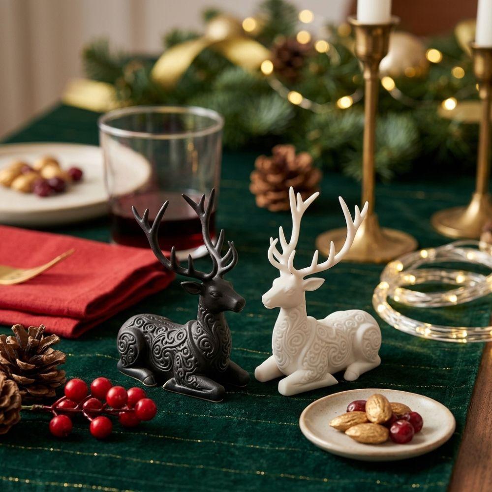 3D Printed Xmas Reindeer Sculpture Lying-Posture Elk Deer Statue Animal Figurine Office Desk