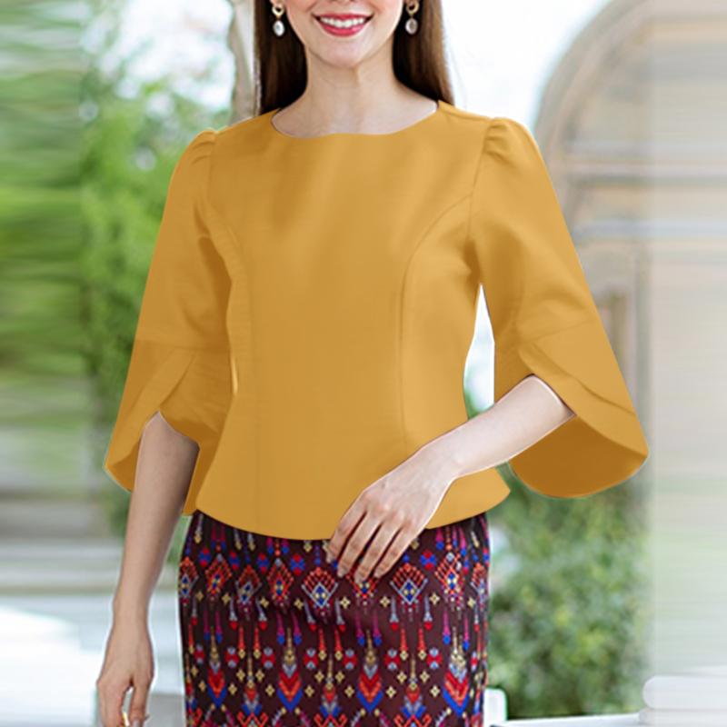 ZANZEA Women Casual Round Neck 3/4 Sleeve Summer Loose Blouse