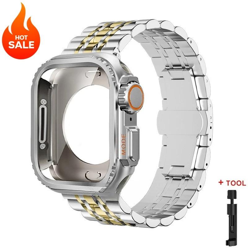 Металлический ремешок + Металлический корпус для Apple Watch Series 11 46 мм 42 мм Ultra 3/2/1 49 мм 45 мм 44 мм Ремешок для Series 11 10 9 8 7 6 5 SE2 SE3 4