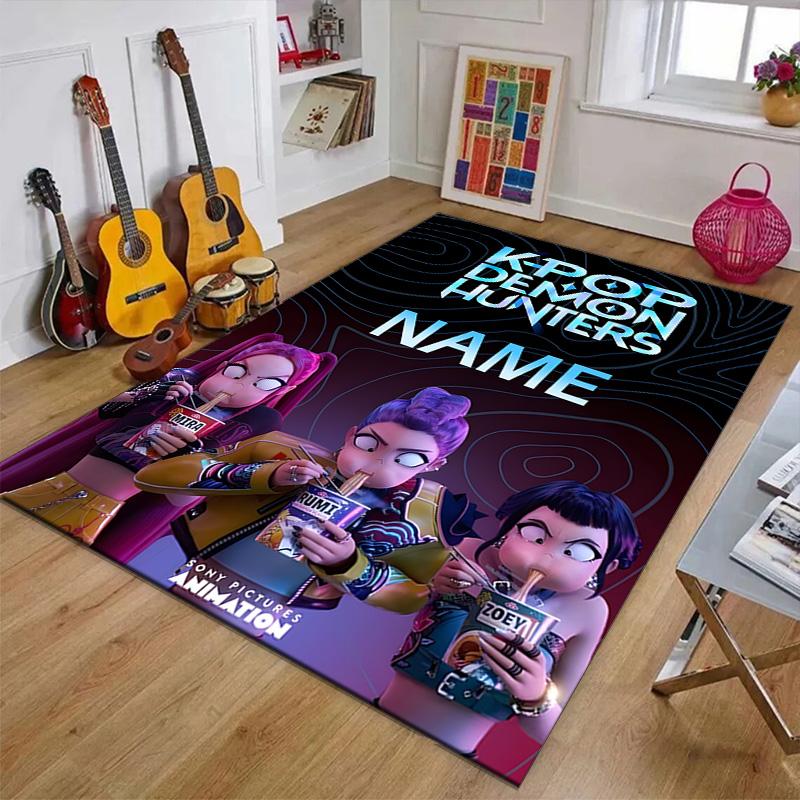Custom KPop Demon Hunters Mat Personalized Name, Polyester Washable Indoor Entryway Rug, Gift for Christmas, Easter, Thanksgiving Day