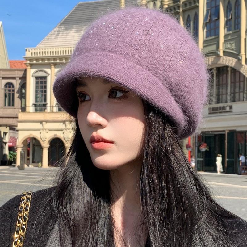 Women Winter Hat Streetwear Rabbit Fur Blend Warm Cap Fashion Decorate Beanie Hat for Female Casual Knitted Hat