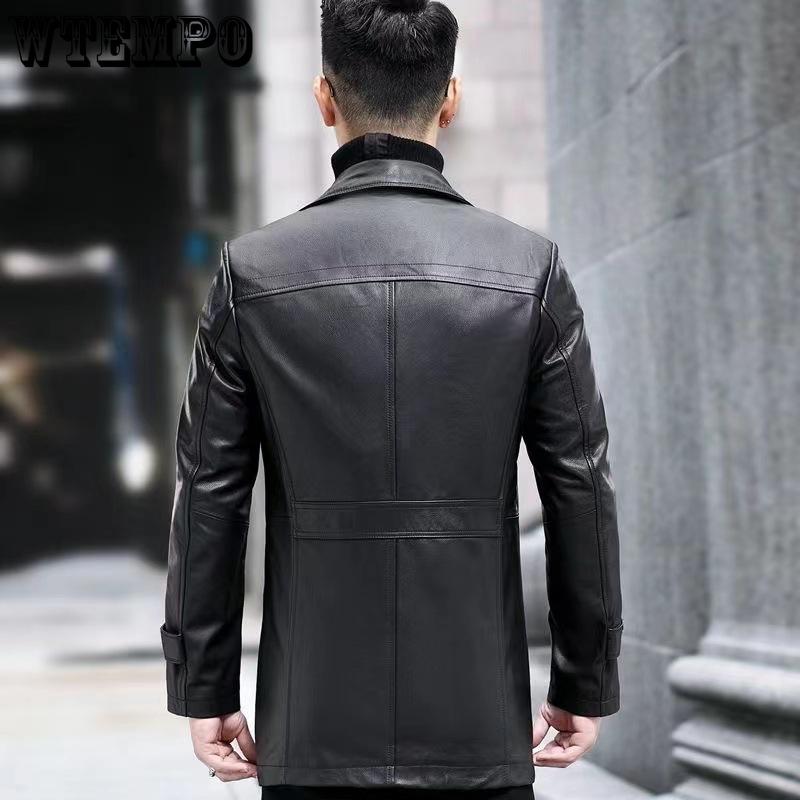 Зимние модели Кожаная куртка мужская средней длины с воротником из коровьей кожи Ветровка мужская утепленная и утолщенная кожаная куртка Внешняя часть