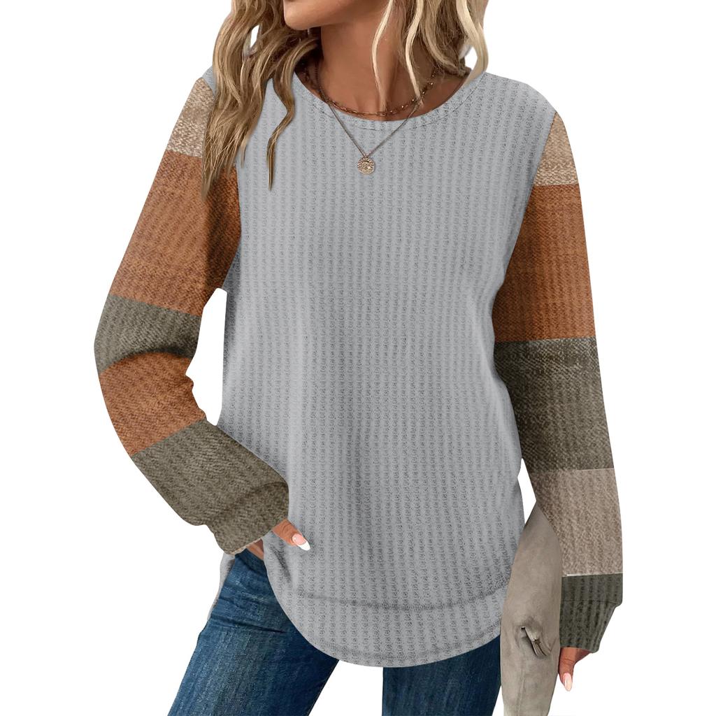 Женский повседневный топ свободного кроя с круглым вырезом и длинными рукавами в клетку