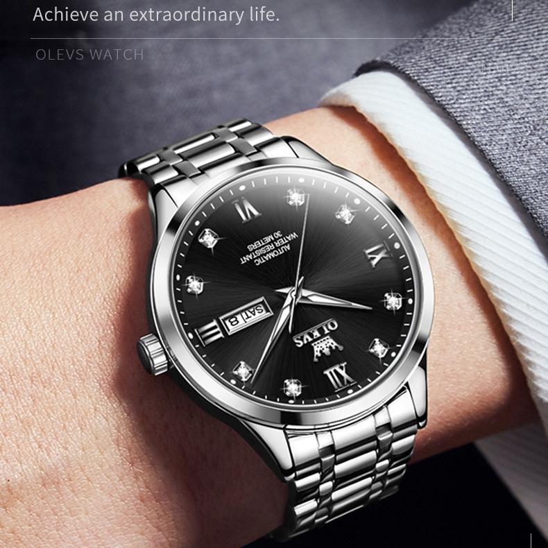 OLEVS Новые брендовые часы с двойным календарем, полностью автоматические механические деловые тенденции, мужские часы, мужские часы