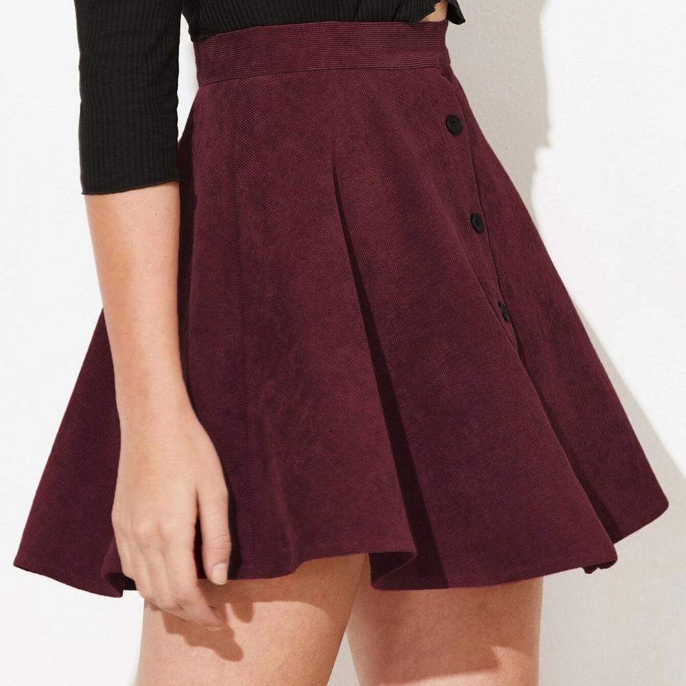 IHUASU Женская однотонная вельветовая юбка-полусолнце на осень и зиму, модная милая юбка-зонтик с одним рядом пуговиц и высокой талией