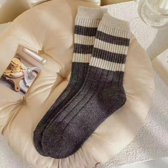 5 пар носков в полоску, повседневные теплые носки средней длины, женские носки осень-зима