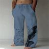 Men's New  Cotton and Linen Printed Drawstring Elastic Trousers Casual Pants