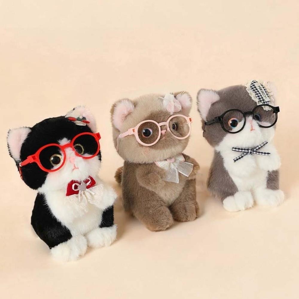 Fluffy Cute Cat Keychain Small Kawaii Glasses Key Ring Comfort Stuffed Animal School Girls