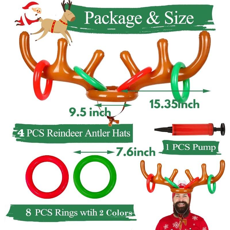 2 Pack Inflatable Reindeer Antler Ring Toss Game (2 Antlers 8 Rings) - PVC Material, Red and White - Christmas Party Game
