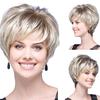Women Natural Short Wavy White Gradient Wig Rose Net Synthetic Curly Wigs 