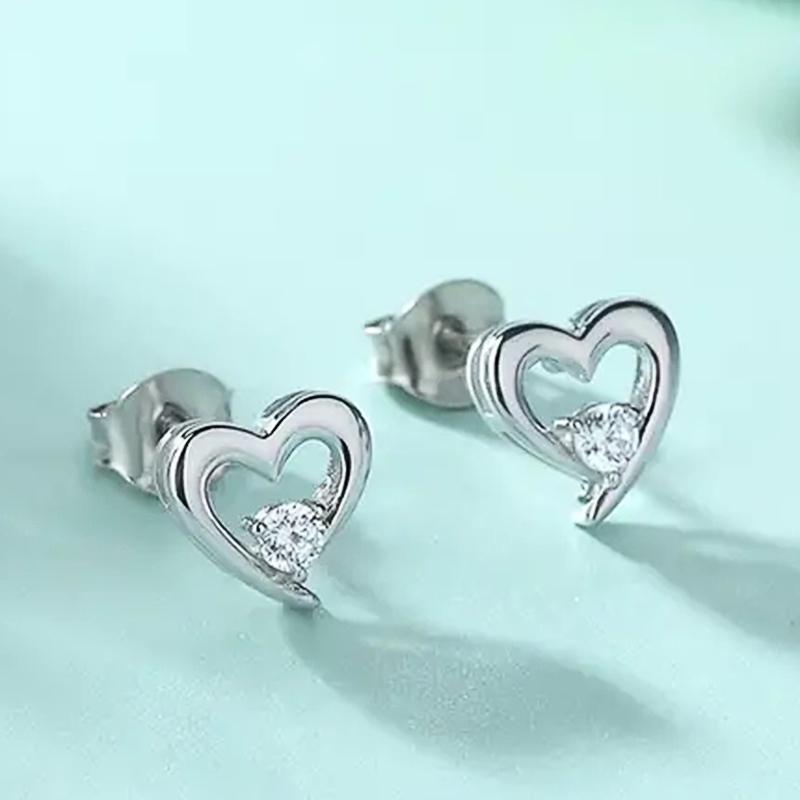 Huitan Fancy Heart Stud Earrings with Round CZ Color Shiny Teen's Ear Piercing Accessories Gift Fashion Jewelry for Women