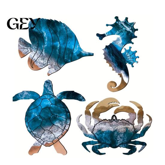 Tropical Fish Wall Plaque 4 Pcs Summer Wooden Sign, Coastal Ocean Animal Hanging Decor, Cute Sea High-definition Printed Sign Turtle Crab Seahorse for