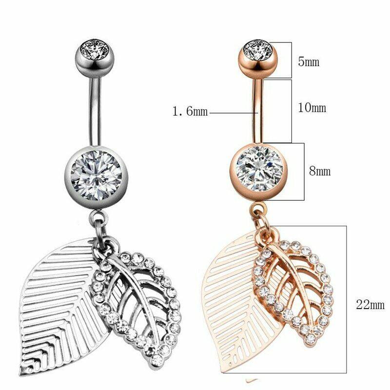 Ювелирные изделия из хирургической стали с висячим листом из циркона, кольцо на животе/пупке, украшения для пирсинга