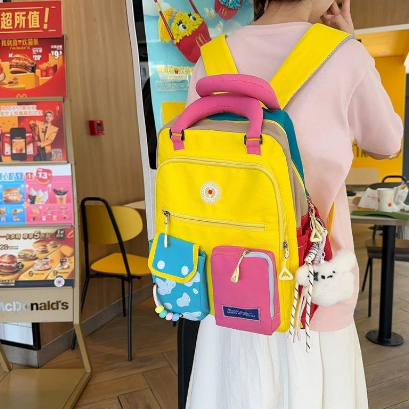Schoolbag contrasting colors cute girl junior high school backpack student schoolbag high value large capacity dopamine backpack pain bag