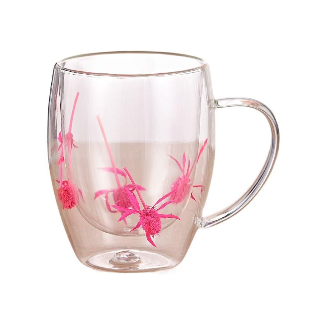 Изолированные стаканы из стекла с двойными стенками Винтажная чайная чашка Подарки на день рождения Прозрачная кружка для кофе с цветочным узором Чай
