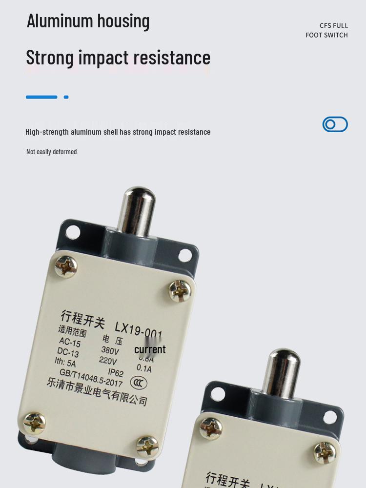 Aluminum Shell Automatic Reset Micro Limit Switch LX19-001 with One Normally Open and One Normally Closed Contact.
