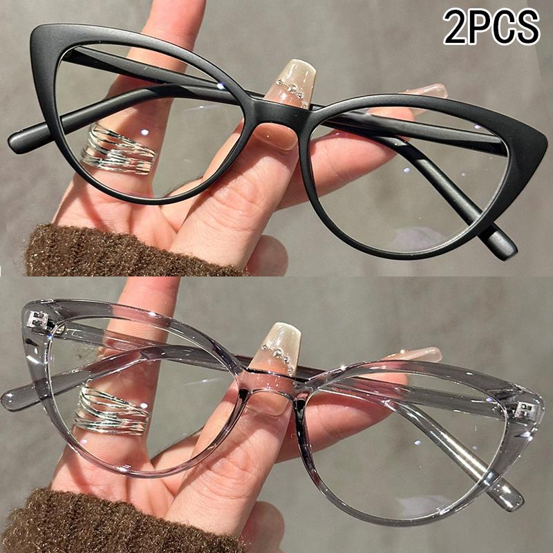 2PCS New Cat Eye Frame Anti-blue Light Flat Light Mirror Fashionable High-end Personalized Glasses Frame Glasses Woman