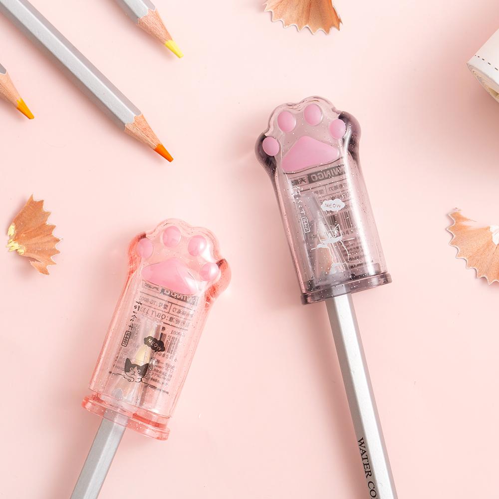 1 шт., точилка для карандашей с милой лапой, мини-прозрачная мультяшная кошечка, ручные точилки, канцелярские принадлежности, школьный подарок для детей, награда