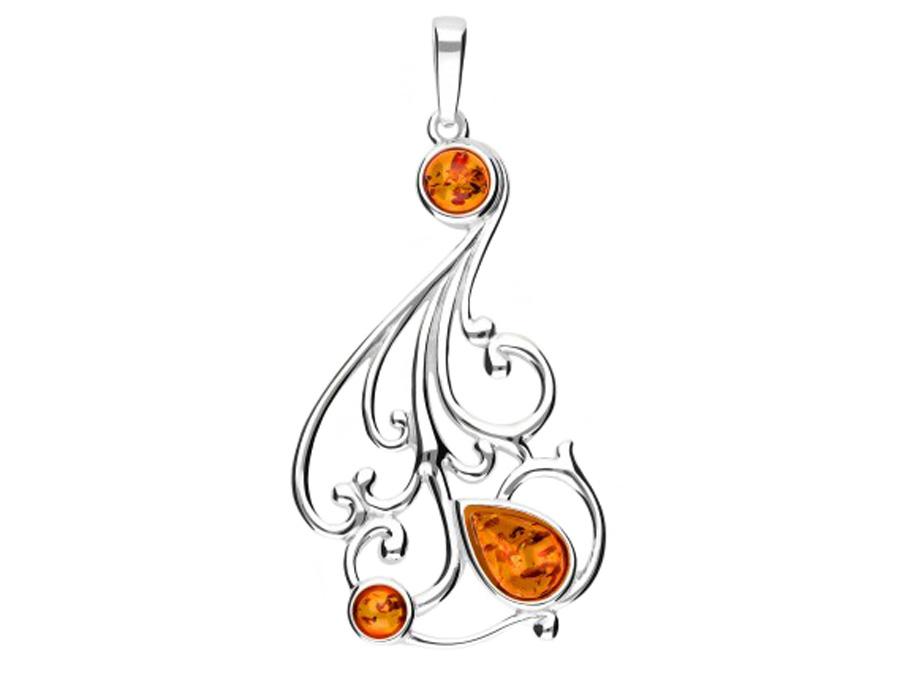 Large Silver Openwork Necklace with Amber Short Asymmetric Choker 40cm