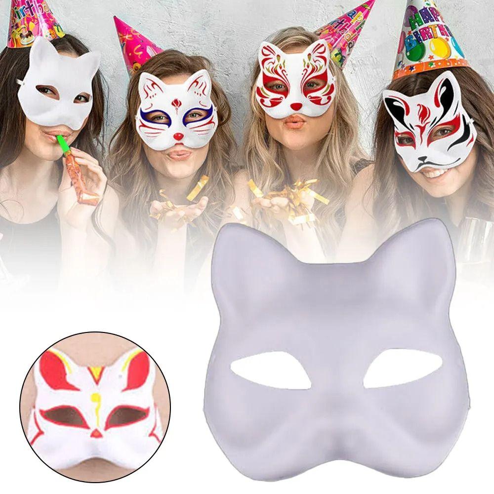 Paintable Masquerade Mask White Half Face Mask Japanese Cosplay DIY Hand-Painted Mask Halloween