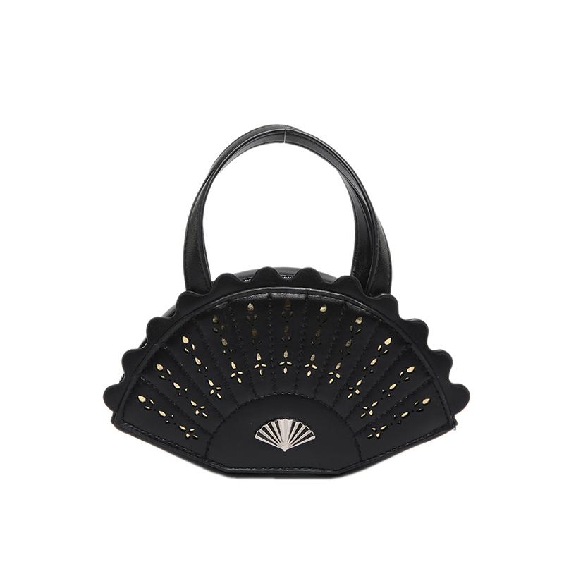 Personality Fan Shape Hollow Out PU Handbags Solid Zipper Super Cool Hot Trendy Stylish Design Women's Handbags 2025 Fashion New