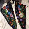 Black Women Pure Silk Scarves Hijabs Elegant Floral Butterfly Design 100% Mulberry Silk Square Neck Scarf Shawl 86*86cm