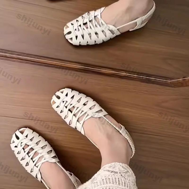 Women's Sandals 2025 New Weave Baotou Lightweight Comfortable Casual Shoes Hollow Breathable Fashion Luxury Square Toe Sandals