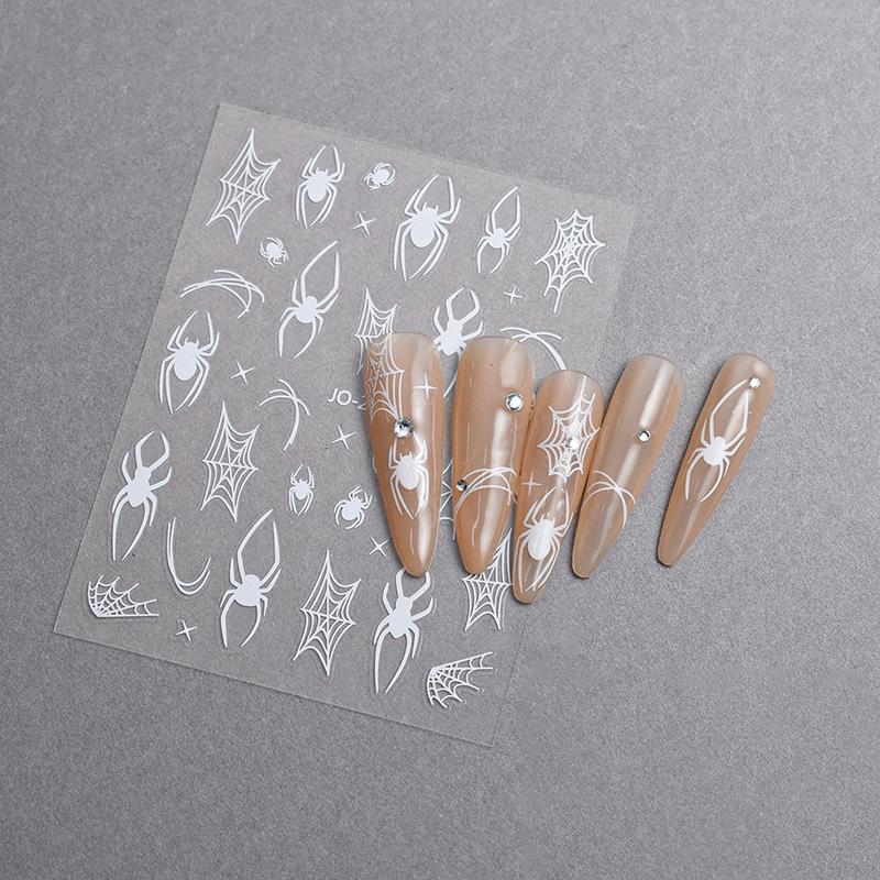 Black Red Spider Halloween Nail Art Stickers Heart Spider Webs Designs Self-Adhesive Slider For Manicure Decoration Sticker