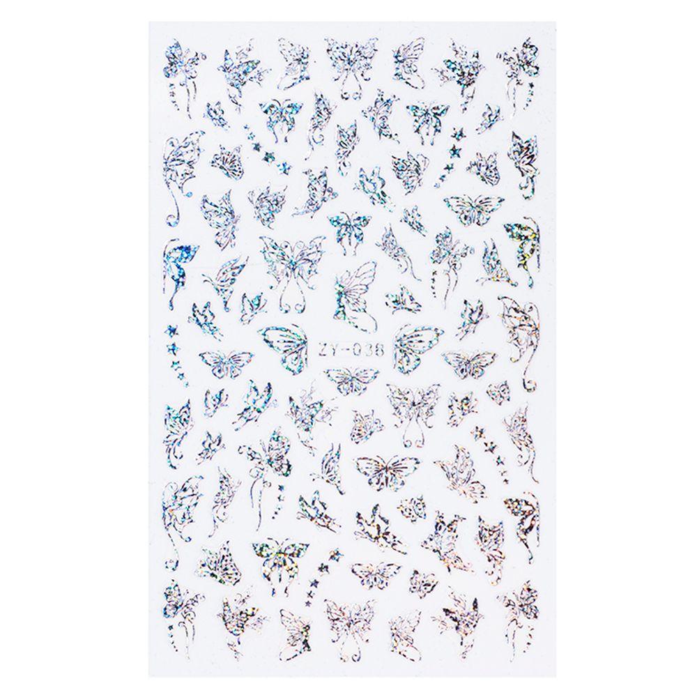 Hot Nail Decals Gold Silver DIY Nail Stickers 3D Butterfly Adhesive Holographic