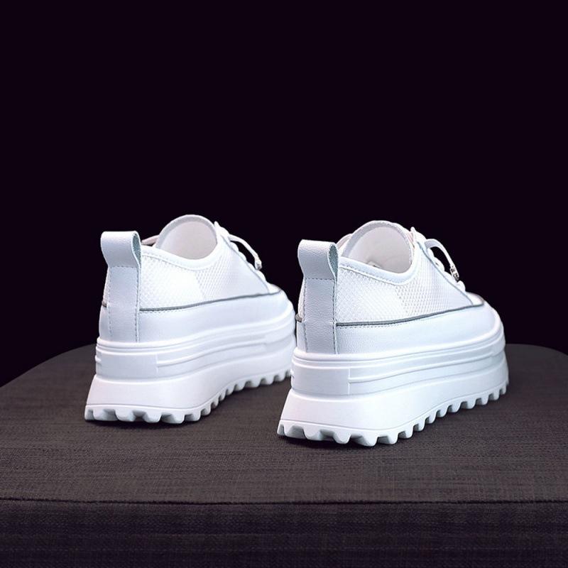 Platform White Shoes Women's Summer New Mesh Breathable Versatile Low-Tops Casual Height Increasing Insole Lace-up Shoes