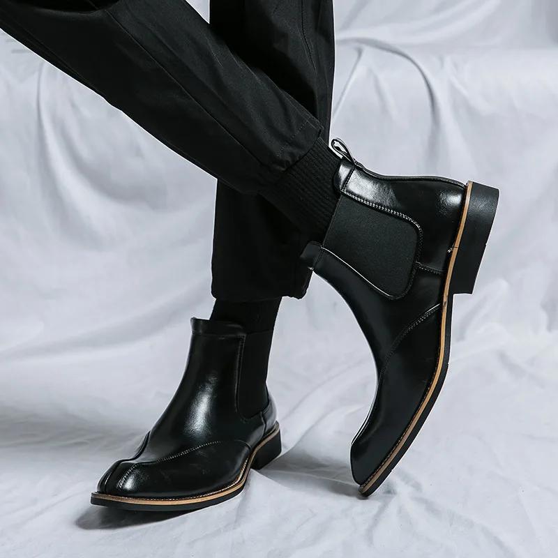 Модные элегантные коричневые мужские туфли, модные высокие кожаные туфли, мужские осенне-зимние роскошные ботинки челси для мужчин, bottines homme