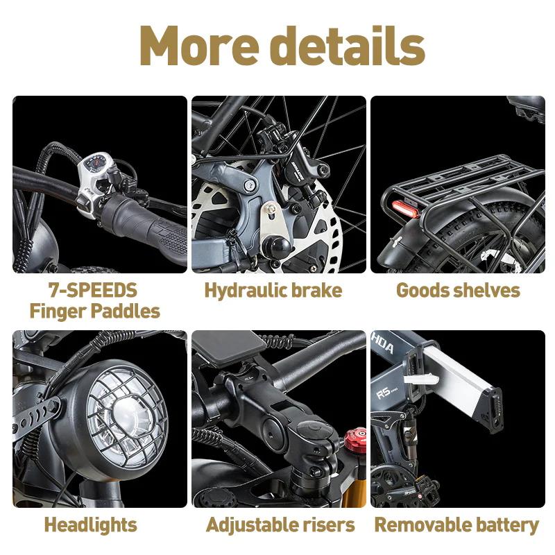 Электровелосипед Burchda R5 Pro 1000 Вт, 26"x4.0" толстые шины, 48 В 20 Ач, 45 км/ч, Shimano 7 скоростей, гидравлические тормоза, двойная подвеска