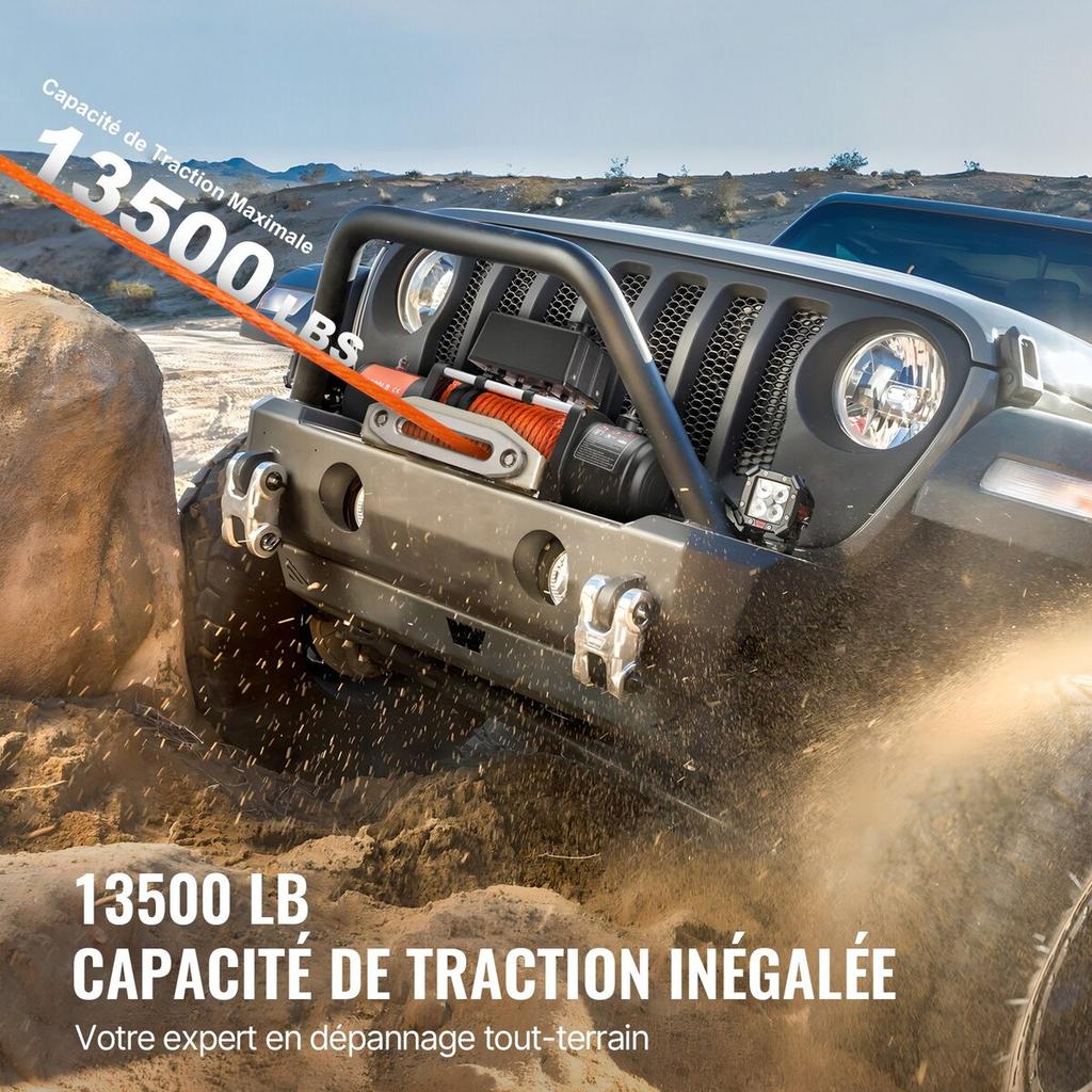 Electric Winch Truck 13,500 lb Synthetic Rope Waterproof Remote Control