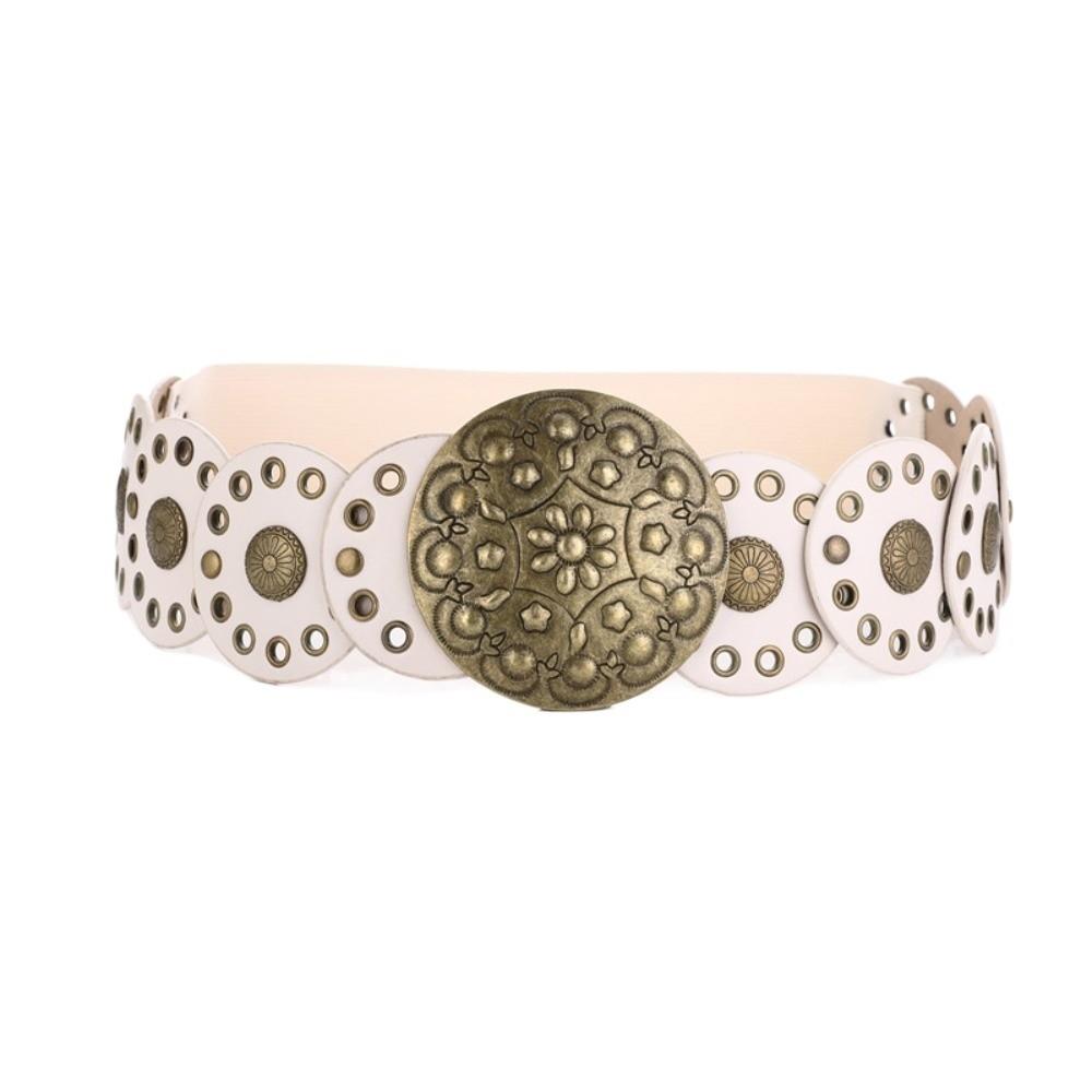 Zinc Zinc Alloy Ethnic Style Rivet Belt Y2K Disc PU Hollow Waistband Vintage Concho Wide Belt  Waist Seal