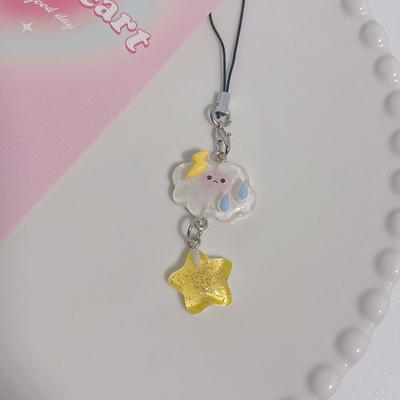 Милая цепочка для телефона с изображением облака и звезды, Kawaii, яркий цвет, ремешок для телефона, брелок для девочек, милый ремешок для мобильного телефона
