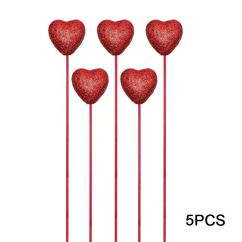 5/10pcs Glitter Picks Stick Table Decorations Supplies Heart Artificial Plants Wedding Flower Bouquet