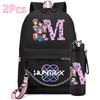 2Pcs/set 26 English Letter K-pop Printed Backpack with 750Ml Water Bottler for Teenager Girl Boy Bookbag Kid Gift Large Capacity waterproof Travel Bag
