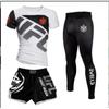 Mens Boxing Training Set Short Sleeve Quick Dry Fitness Gym Wear Martial Arts