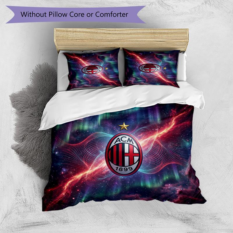 AC Milan Pattern Printed 3PCS Bedding Set Soft Skin-Friendly Washable Duvet Cover & Pillowcases Set All Season Bedroom