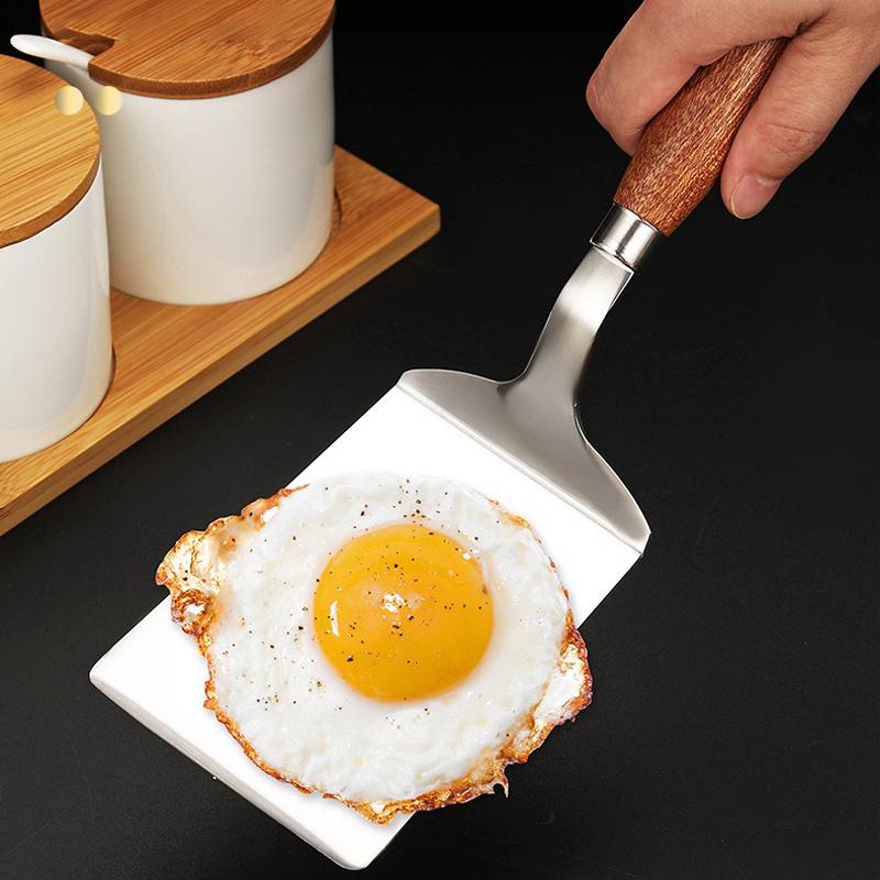 Лопатка для приготовления стейка из нержавеющей стали с квадратной головкой, лопатка для пиццы, токарный станок для блинов, скребок с деревянной ручкой, посуда для барбекю для кухни