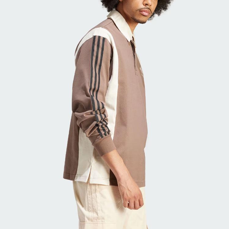 Adidas Рубашка для регби Originals с тремя полосками и цветными блоками, поло с длинным рукавом, винтажный топ для регби, мужские топы коричневого цвета IS1405