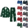 Women's 2 Piece Printed Suit Long Sleeve Button Up Top Wide Leg Pants Suit Set Pajamas Home Casual Suit