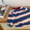 Boys' Long-sleeved T-shirt Loose and Fashionable Autumn Children's Contrast Striped Western Style T-shirt Round Neck Top