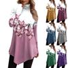 Casual Fashion Floral Print Shirt Tops High Neck Irregular Hem Long Sleeve Pullover Tops