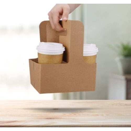 BATGXGO Drink Carriers, Kraft Paper Cup Holders with Handles, Takeout Holders, 15-Count (2 Cups)