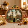 Autumn Pumpkin Table Decor Halloween Ghost Wooden Tabletop Ornament, 2D Flat Cute Reading Bathing Fall Harvest Home Decoration Watering Plaque