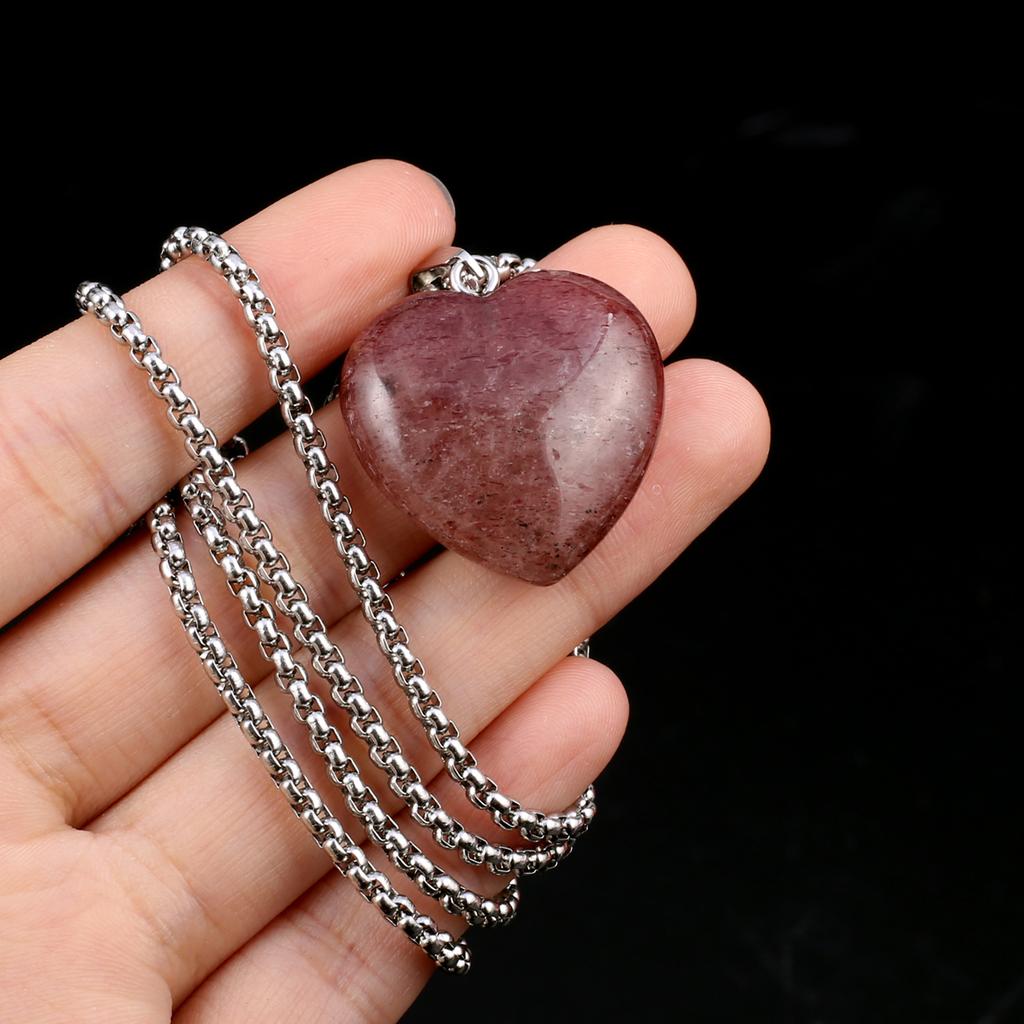 1 шт. в партии, ожерелье из натурального камня, кулон в форме сердца, кристалл, аметист, агат, опал, цепочка из нержавеющей стали, ожерелья для женщин, ювелирные изделия 30x30x10 мм
