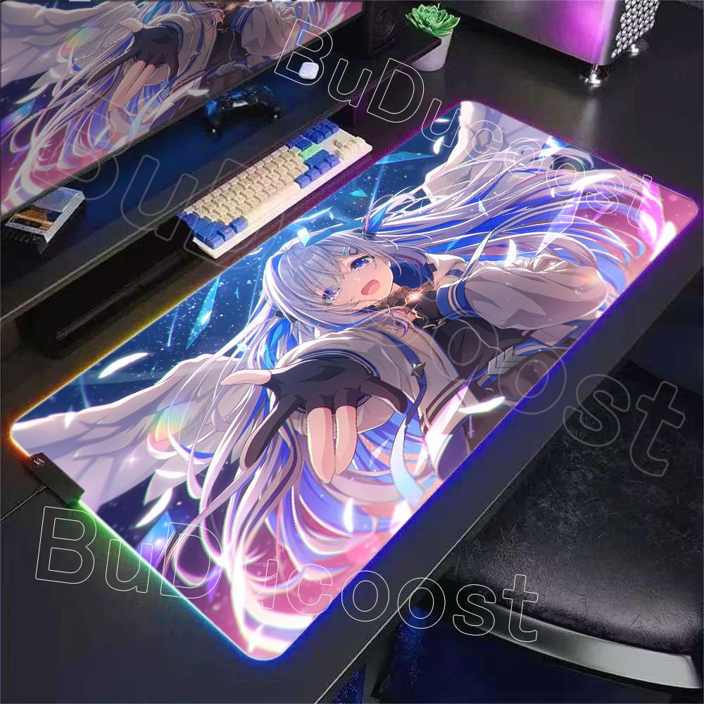 RGB Glowing HD Anime Mousepad Pretty Abime Girl Mouse Pad Hololive Amane Kanata Desk Mat Computer PC Cabinet Kawaii Keyboard Pad