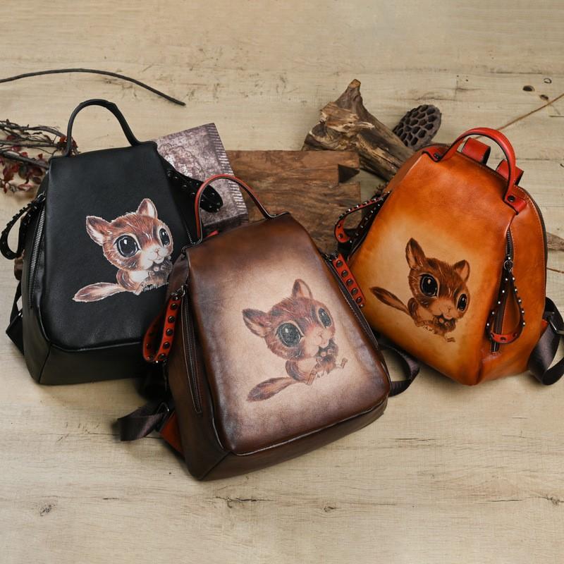 Johnature Женский рюкзак из натуральной кожи в стиле ретро, ​​ручная роспись, натуральная сумка из натуральной яловой кожи, дорожные рюкзаки большой емкости