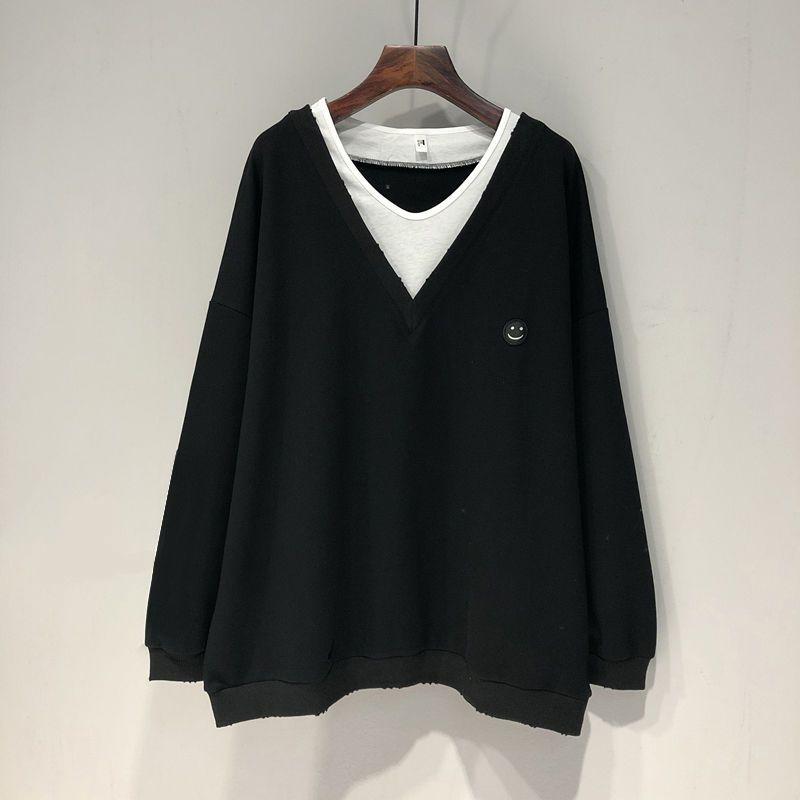 Женский свитшот Весна Осень Новый Тонкий Имитация Двойки V-образный вырез Длинный рукав Топ